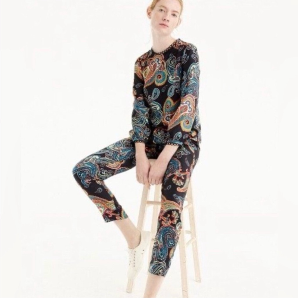 2 Piece Set! Jcrew Silk Paisley Top (Size 4p) And Pants (Size 2)